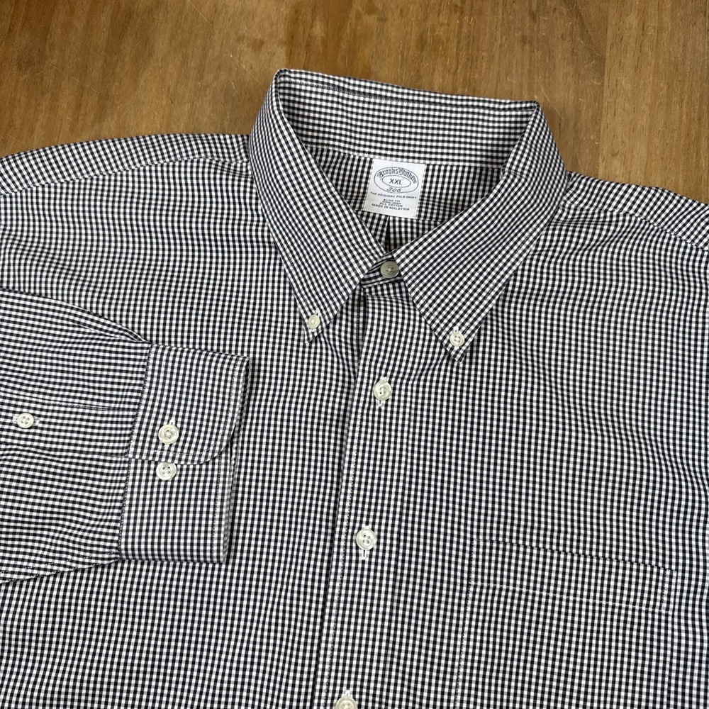 Brooks Brothers 346 Slim Fit Long Sleeve Button Down Mens XXL Black Checkered